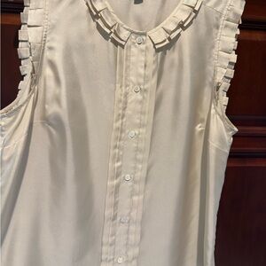 J. Crew Cream Sleeveless Silk Blouse with Ruffle Detail